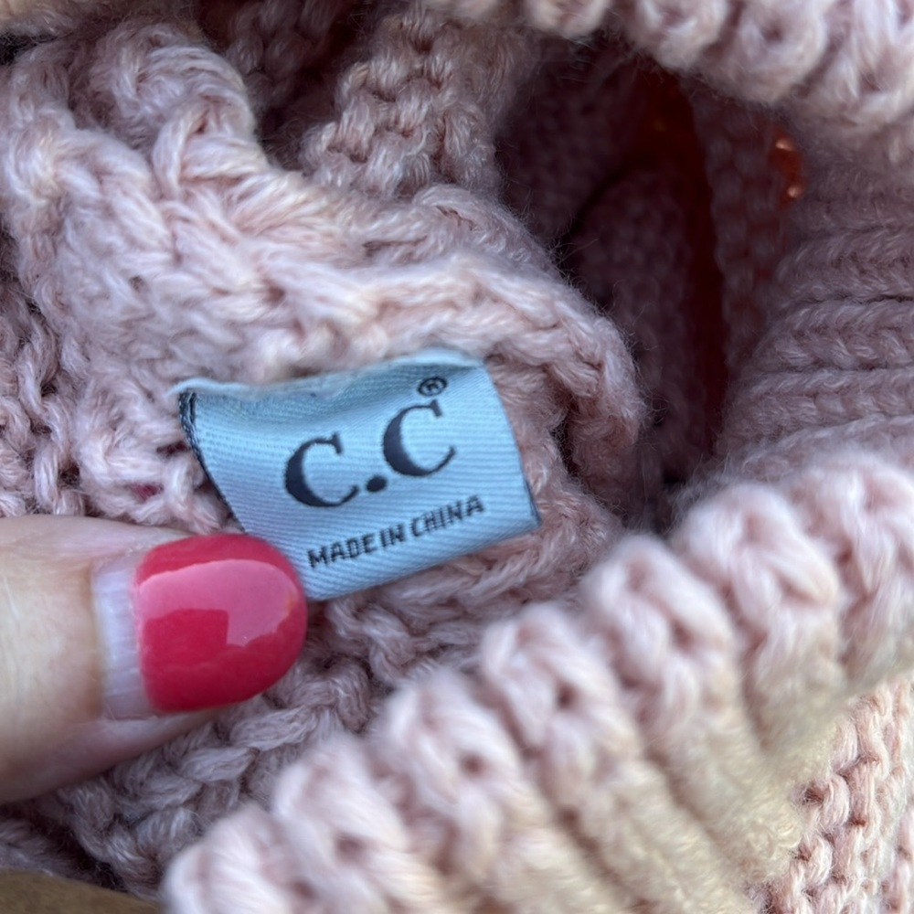 C.C. Blush Knit Hat with Fluffy Pom NWT - Picture 5 of 5